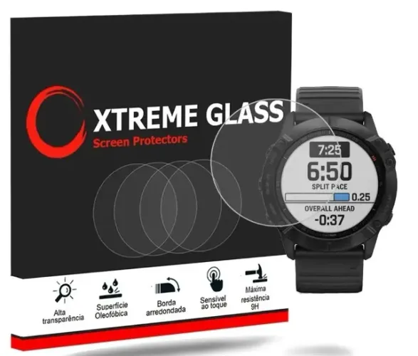Kit 3x Películas de vidro premium para Garmin Fenix 6 e 7 e similares, 51mm, Xtreme Glass