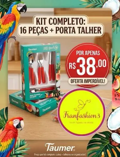 Kit completo 16 peças de talheres + porta talher