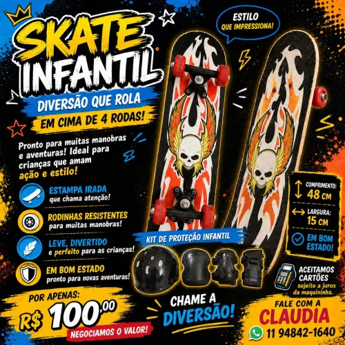 SKATE INFANTIL COM KIT DE PROTEÇÃO