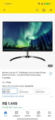 Monitor 4k 27pol novo com nota fiscal e garantia 