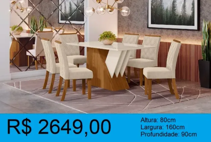 Mesa de jantar-quadrada 6 cadeiras