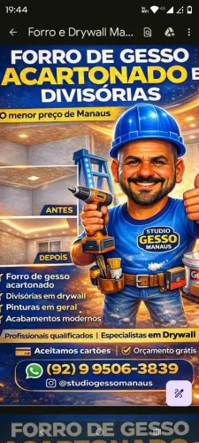 Forro de gesso e divisórias o menor preço de Manaus 