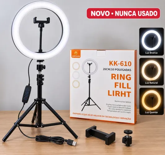 Ring Light KK-610 26cm + Tripé | NOVO, Nunca Usado