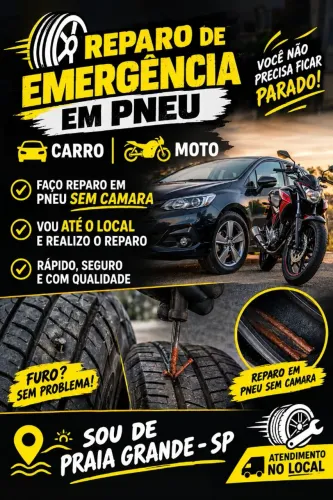 Faço Reparo no Local de Pneu Furado - Sou de Praia Grande SP