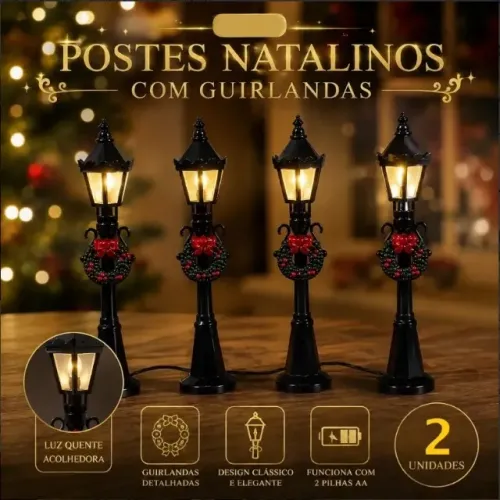 Enfeite Decorativo Natal Mini Postes Vila Natalina LED