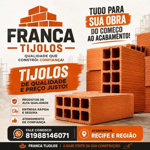 Tijolo 8 furos 9x19x19cm direto da fábrica - Entrega Recife e região - Fale com o dono