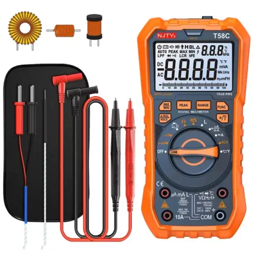 Multímetro digital NJTY T58C True-RMS com faixa automática e indutância