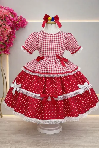 Vestido infantil junino vermelho