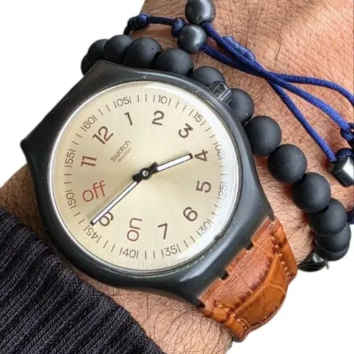Relógio Swatch Vintage Alarme Suiço Analógico Couro Ano 2003