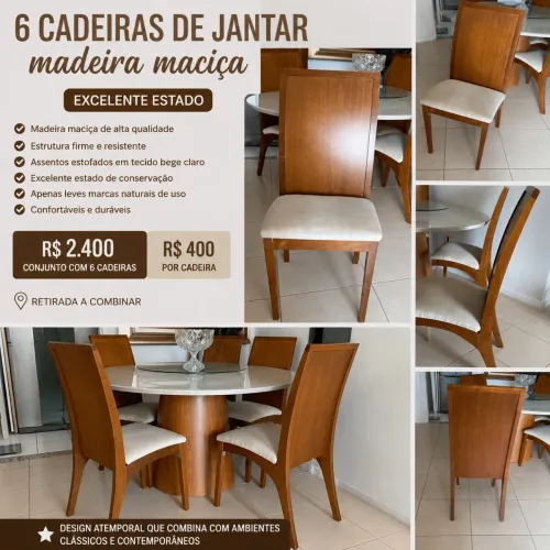 6 Cadeiras de Jantar em Madeira Maciça - Excelente Estado | R$ 2.400 (conjunto)