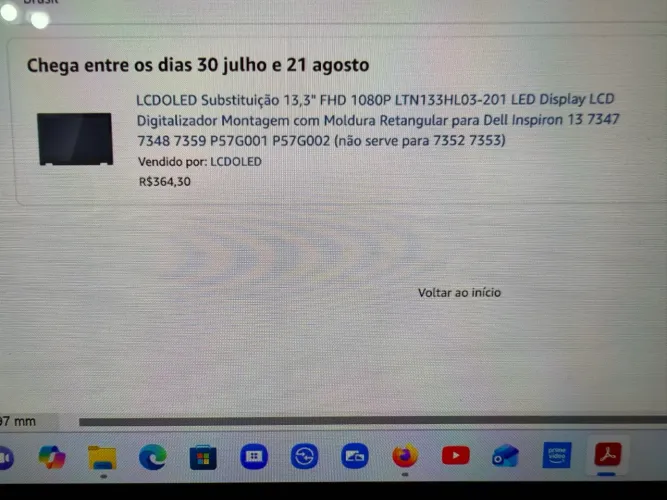Tela de substituição para notebook Dell 13.3 polegadas