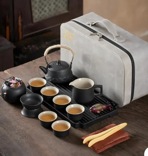 Xícara japonesa c/ conjunto chá 12pçs, porcelana, pega lateral, anti-derrame