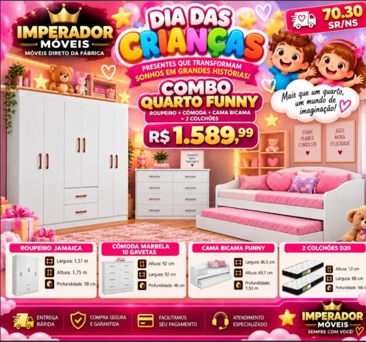 Combo Quarto Infantil / Cama, Cômoda , Cama com Auxiliar 