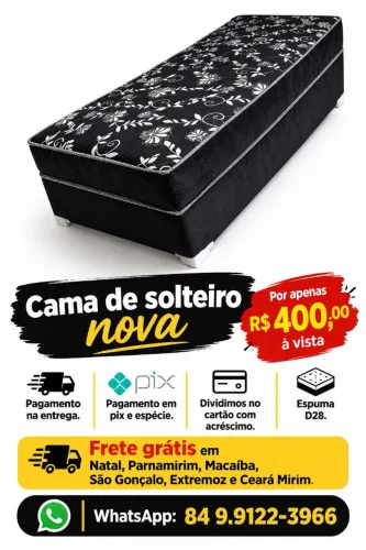 Cama de solteiro nova a venda, com entrega grátis em Natal e região.