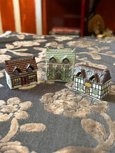 Trio De Casinhas vintage porcelana Miniatura Wade Whimsey-on-Why (Raridade Anos 80)
