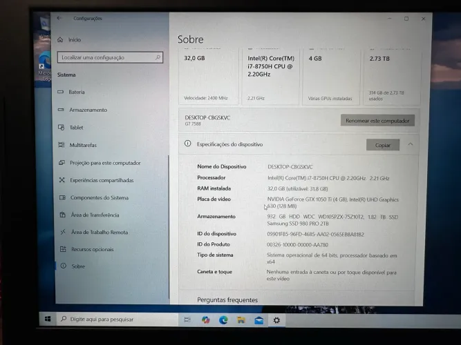 Notebook Gamer Dell G7 7588 32gb ram e 2tbssd
