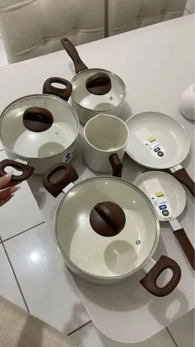 Jogo de Panelas Antiaderente 10 Peças Bianco com Tampas de Vidro Temperado
