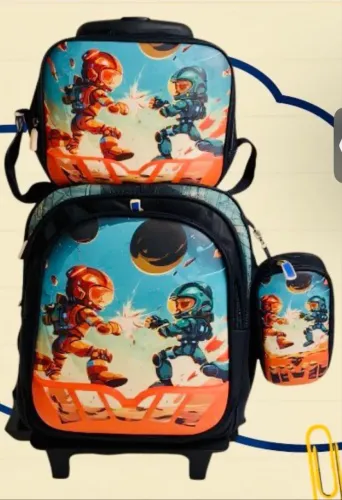 Mochila Escolar Infantil com Rodinhas + Carrinho + Lancheira + Estojo - Diversas Opções  