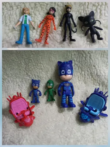 Lote Brinquedos Infantis - Bonecos Miraculous Ladybug + PJ Masks Com Veículos