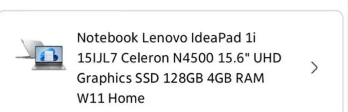 Lenovo IdeaPad 1i 15,6? Celeron N4500 | 4GB RAM | SSD 128GB | Windows 11 | Muito Novo