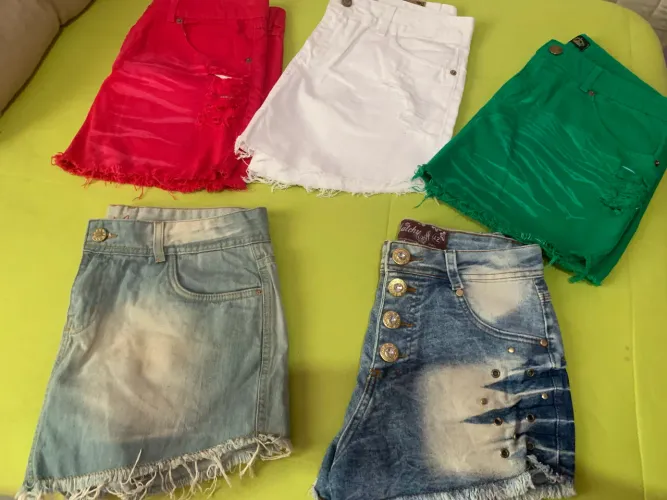 5 pcs femininas, mini saias e shorts jeans; c&a