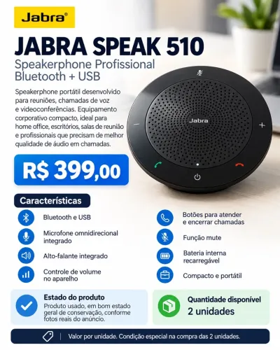 JABRA SPEAK 510 - SPEAKERPHONE PROFISSIONAL BLUETOOTH + USB