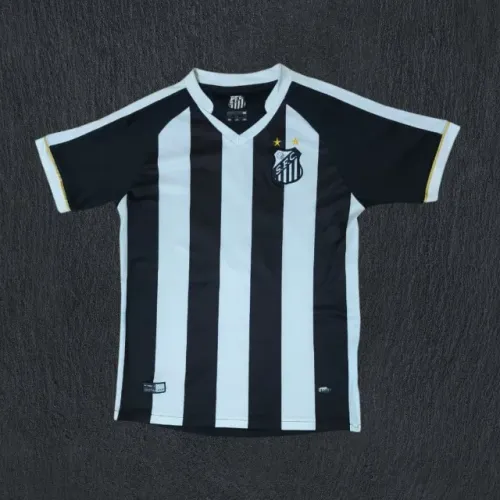 Camisa Santos Infantil Tamanho 16 Listrada Preta e Branca - Modelo Oficial/Escolinha