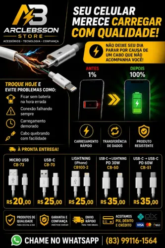 Cansado de cabo que falha? Cabos Turbo novos à pronta entrega