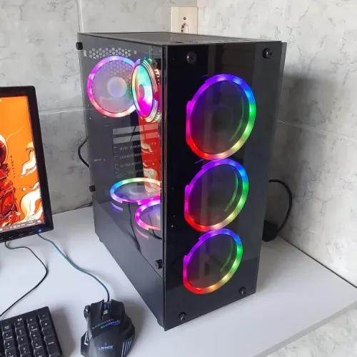 Gabinete Gamer ATX com Vidro Duplo (Frontal/Lateral) - Pronta Entrega