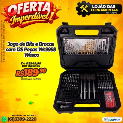 Jogo de Bits e Brocas com 125 Peças Ws9958 Wesco