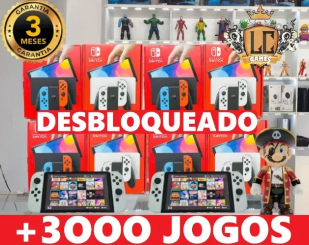 NINTENDO SWITCH OLED DESBLOQUEADO COM 3OOO JOGOS e GARANTIA (O31) 98423-5O25