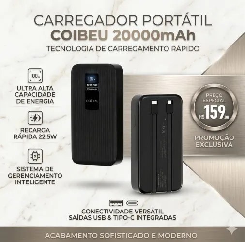 Powerbank Coibeu 20000mah Carregador Portátil