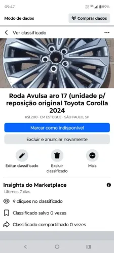 Roda Avulsa aro 17 (unidade p/ reposição) Original Toyota Corolla 