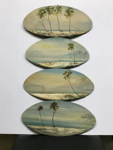 quadros ovais de madeira pintados a mão antigos coleção decoração vintage