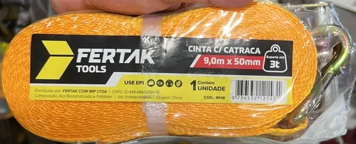 Cinta Catraca Amarração 3t Cinta 9 Metros 50mm Fertak
