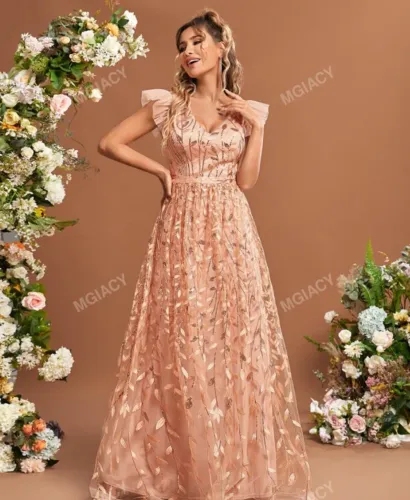 Vestido de Dama - Rosa Brilhoso