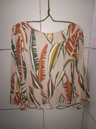 Blusa Social Mangas Longas Estampas de folhas Feminino GG 