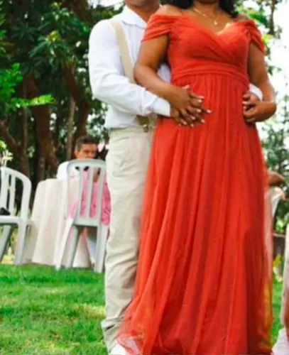 Vestido longo terracota elegante