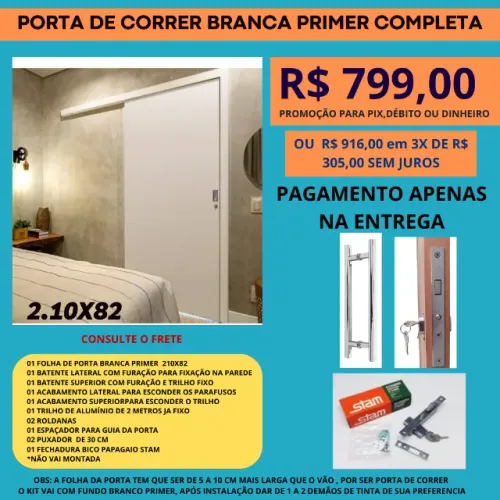 Porta de Correr Completa Modelo House 2.10x72 - Pagamento apenas na entrega - frete a/c