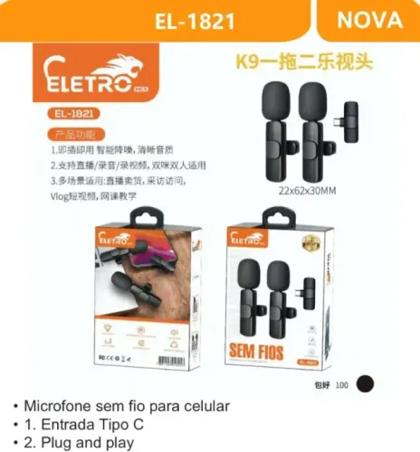 Microfone Duplo Tipo-C EL-1821