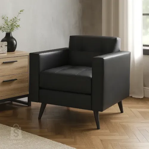 Poltrona de Escritório Roma 1 Lugar Corino Preto Conforto Sofisticado -60040