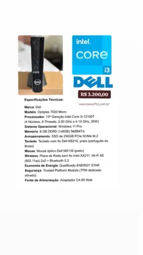 Dell Optiplex 7020 Intel core i3 14a