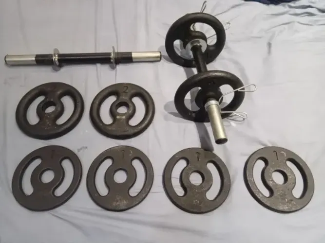 Kit de Anilhas de Ferro (12Kg) + Duas barras