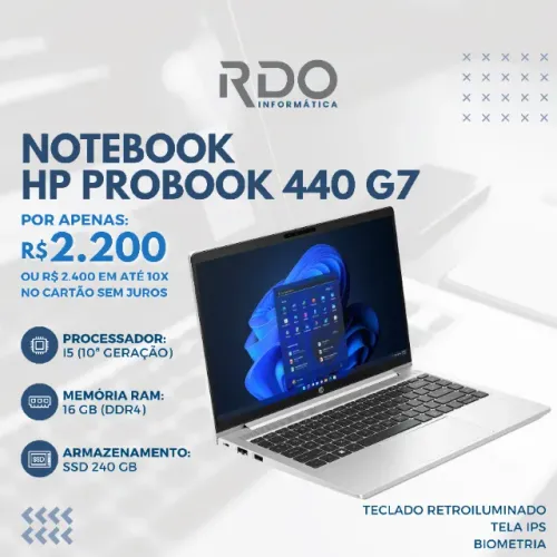 Notebook HP ProBook 440 G7 ? i5 10ª, 16GB DDR4, SSD 240GB, Tela IPS, - Alta produtividade!