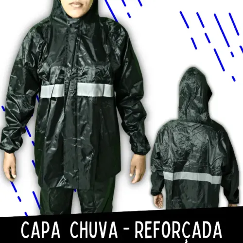 Capa de Chuva Impermeável Reforçada Dupla Camada  Motoqueiro Capuz Refletiva _ AU45