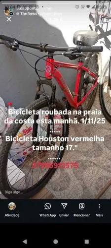 Atenção recompensa 999R$ Bicicleta Houston aro 29 vermelha alaranjada