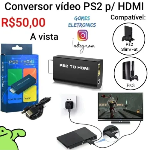 Conversor HDMI p/ Playstation 2 PS2 p/ todas as TV's smart/led (imagem HD) R$50,00 Loja