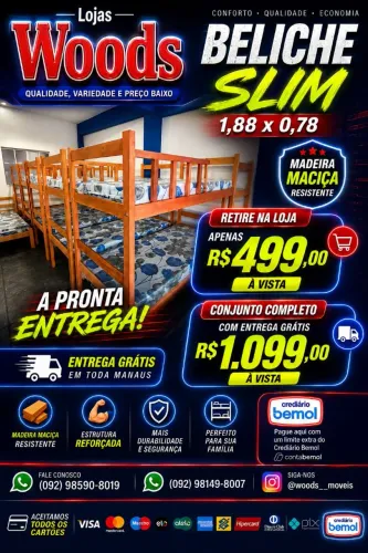 Beliche Madeira Mulateiro R$ 499,00 Entregamos em Toda Manaus