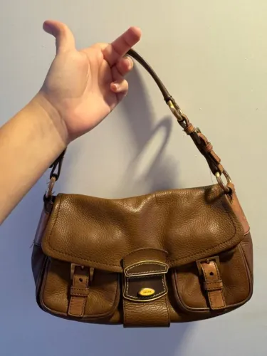 Prada brown Vitello Daino leather baguette shoulder bag