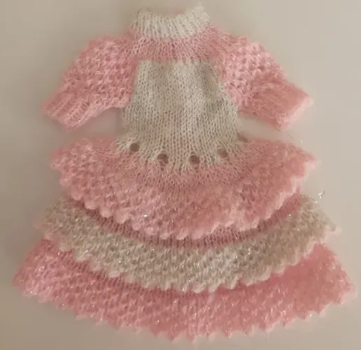 Roupa Para Boneca - Vestido Rosa e Branco (Antigo)